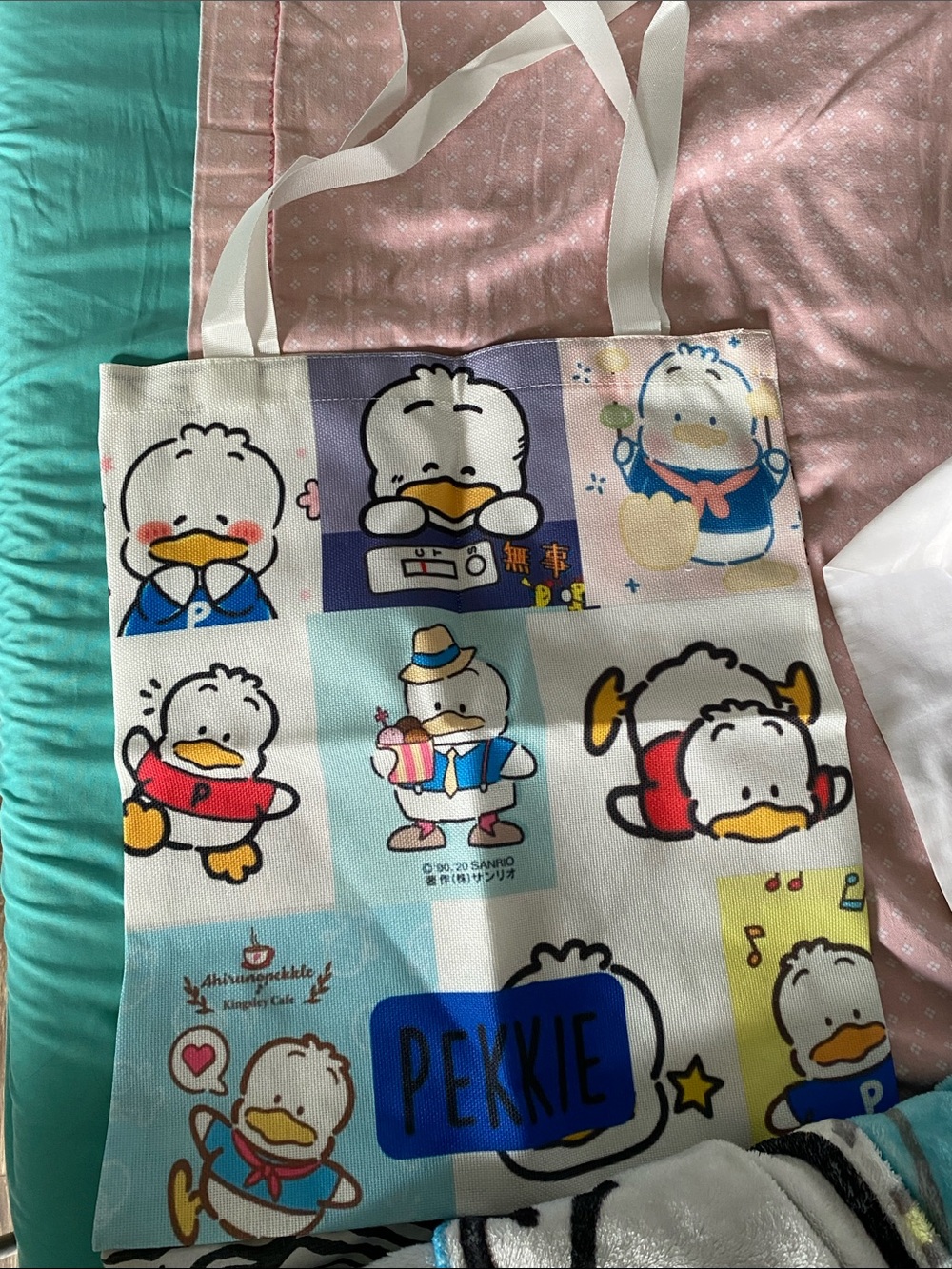 NWOT PEKKIE Cartoon Duck Print Canvas Tote Bag in Multi-Color🖤🖤